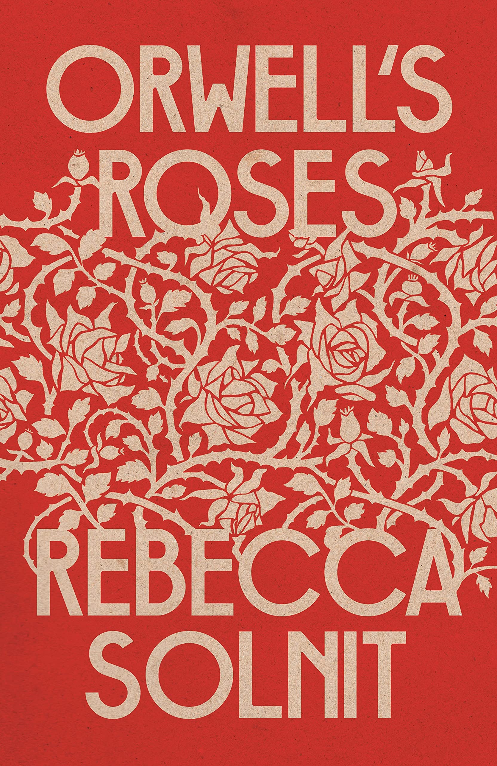 A red rectangle with a stylized botanical motif and the words ORWELL'S ROSES